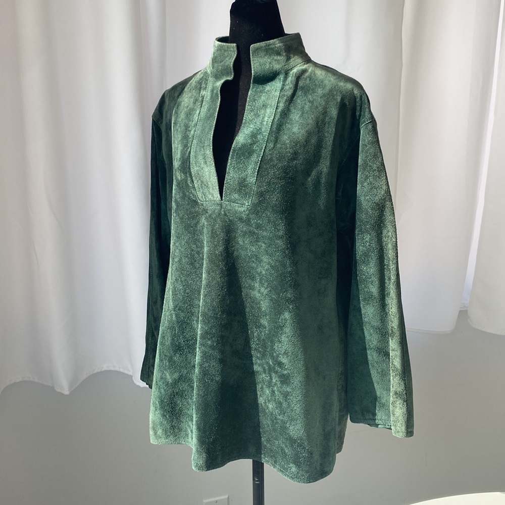 Vintage CALVIN KLEIN Union Made Tunic Top Green Suede Cowboycore - Size 14